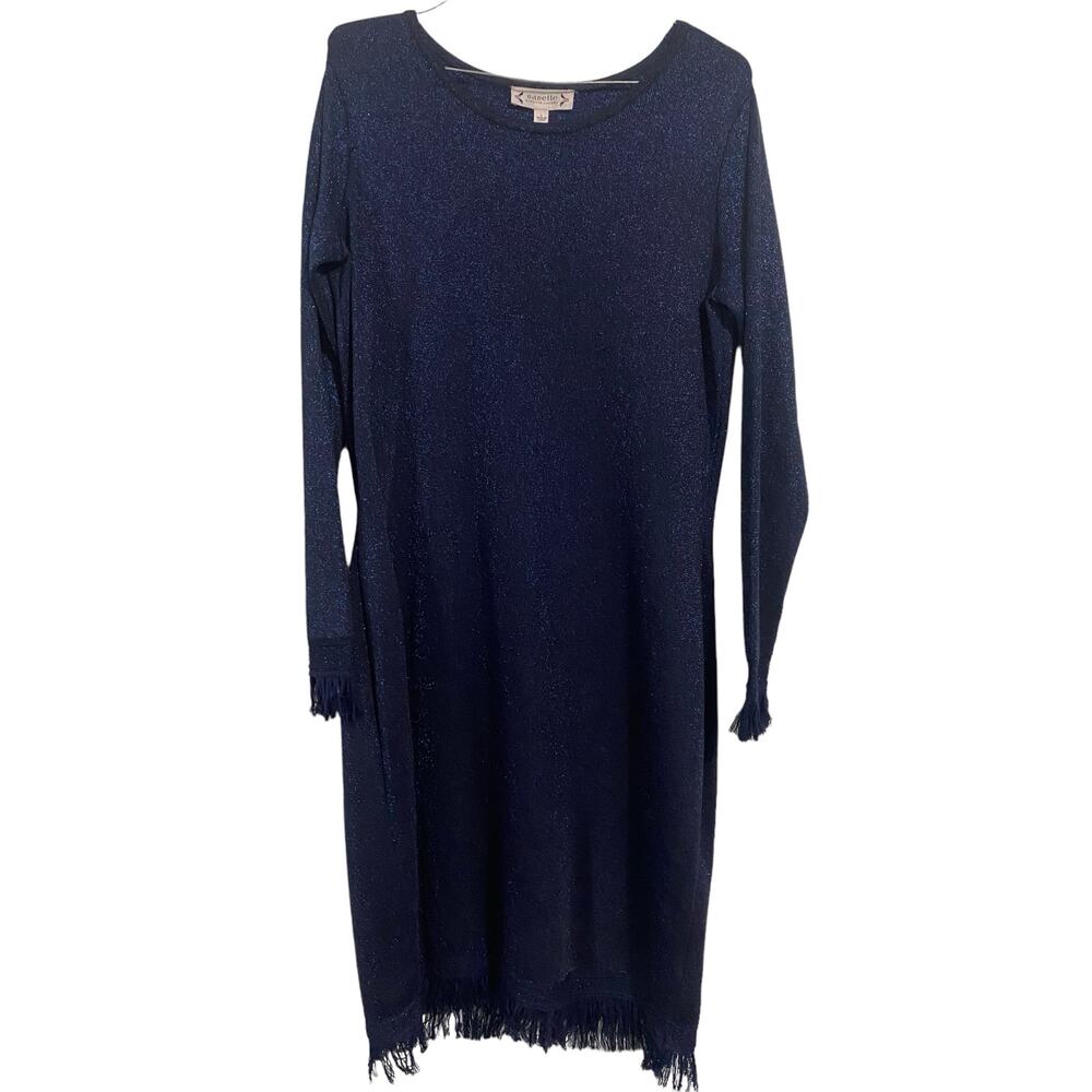 Nanette Lepore Lurex Blue Sparkle Cocktail Sheath Dress Large Long Sleeve